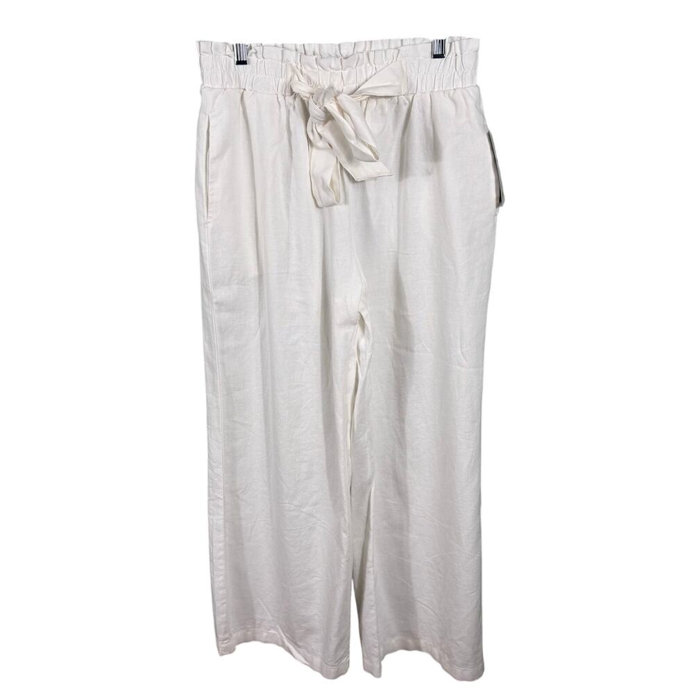 Ci Sono Women's Size Large White Linen Blend Wide Leg Drawstring‎ Summer Pants